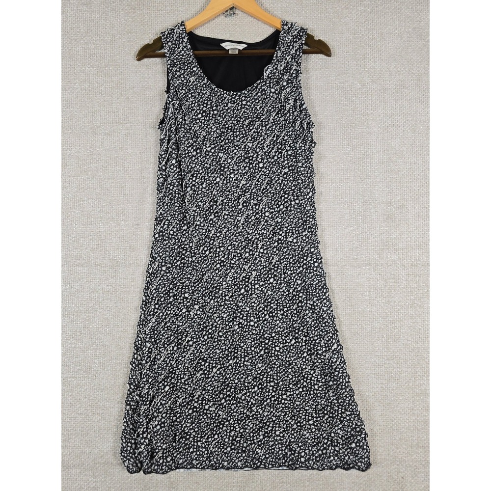 Christopher & Banks Womens Black‎ White Tiered Ruffle Abstract Dot Shift Dress S